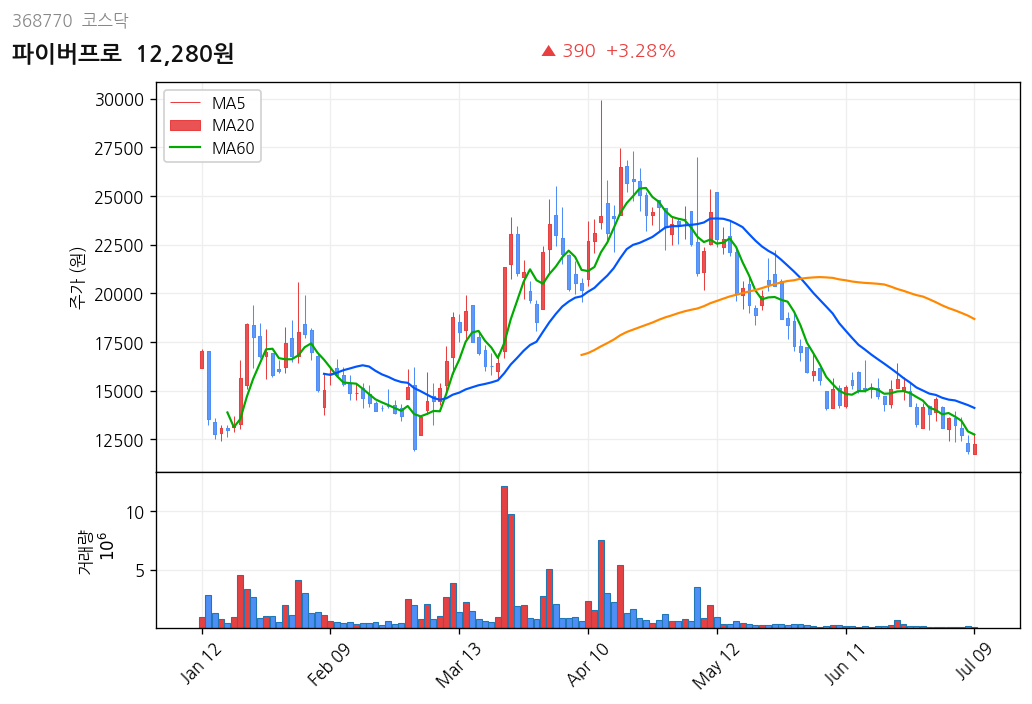 파이버프로 6개월 주가 차트